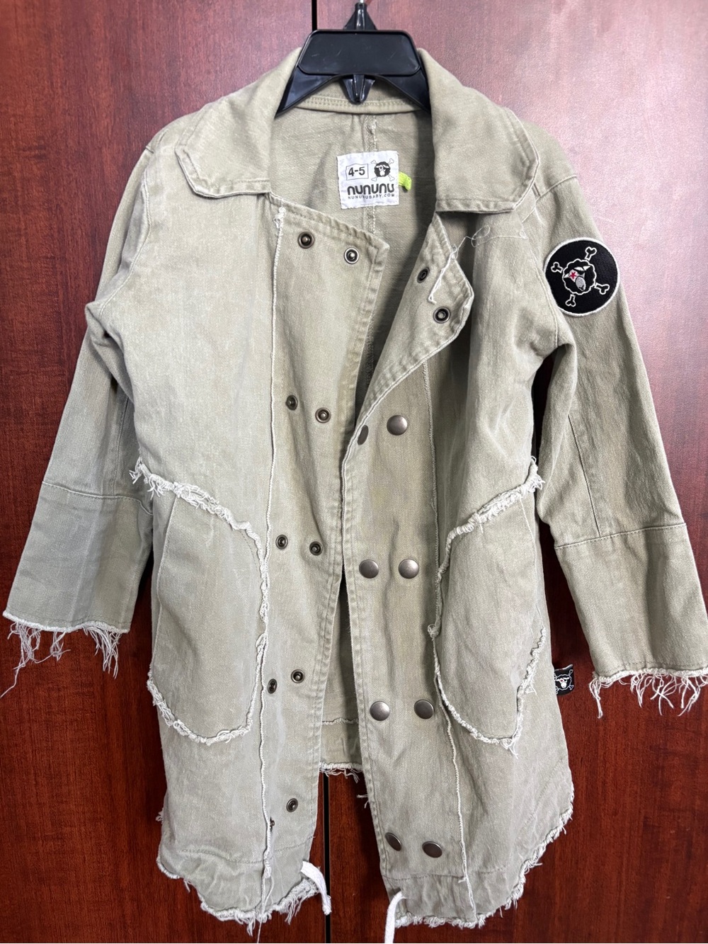 Nununu Olive Frayed Utility Jackett with Patch Detail